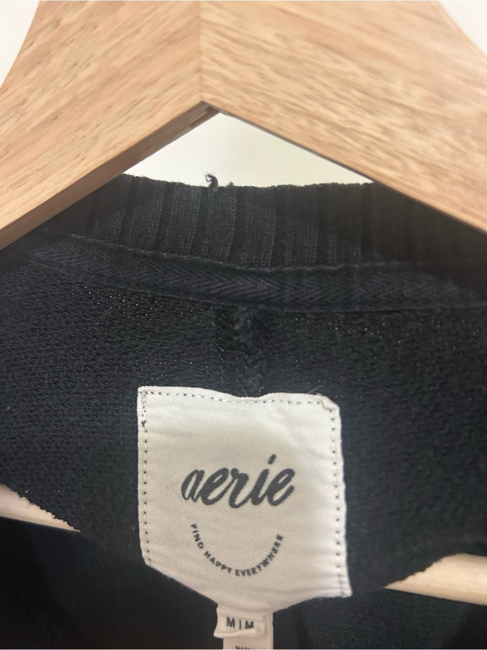 aerie Black Crewneck Sweater - Minimal Logo Detail